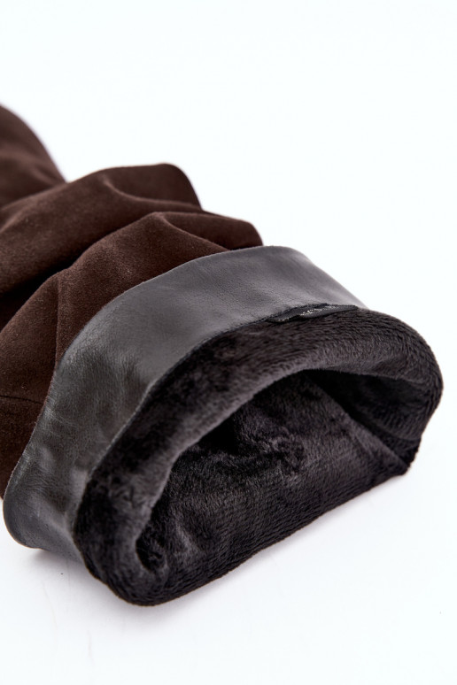 Dlhé čižmy z umelej zamše zateplené Slouchy s podpätkami Vinceza 89167 v čokoládovej farbe