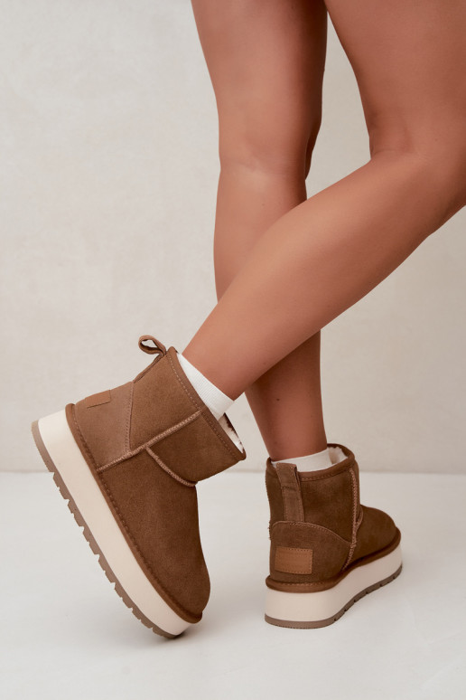Čižmy z umelej zamše hnedé s kožušinou vo vnútri Big Star UU274692
