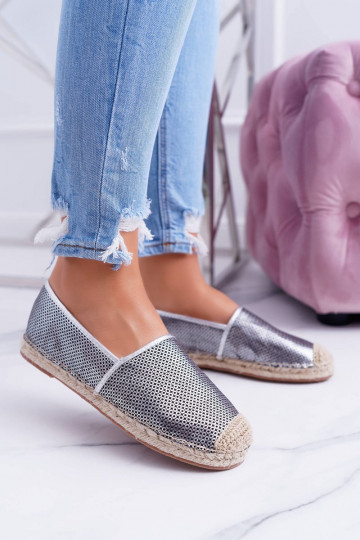 Lu Boo strieborné čipkované espadrily Kimchi