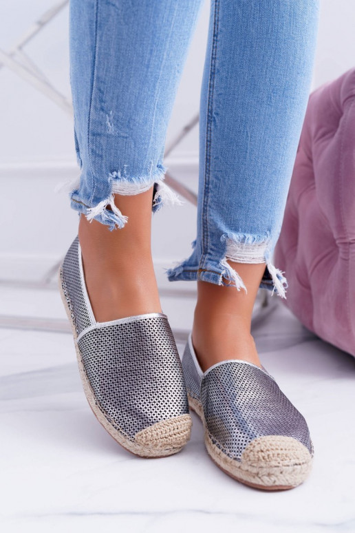 Lu Boo strieborné čipkované espadrily Kimchi