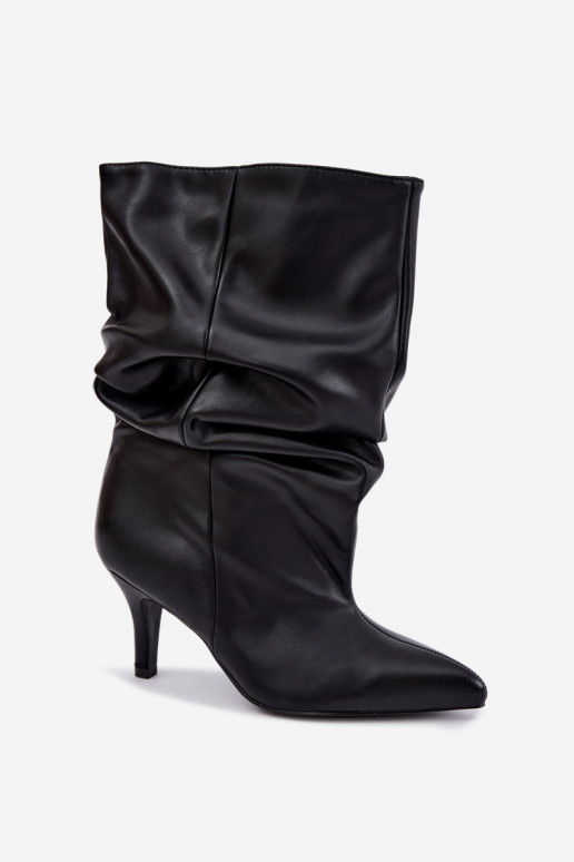 Slouchy členkové topánky na podpätku v čiernej farbe Gelra