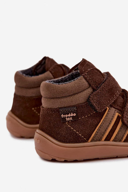 Detská obuv z umelej zamše Barefoot FRODDO G3110285-3 hnedá
