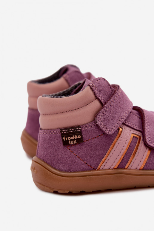 Detská obuv z umelej zamše Barefoot FRODDO G3110285-12 fialová