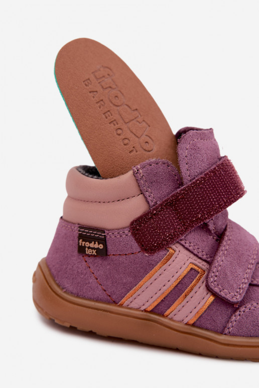 Detská obuv z umelej zamše Barefoot FRODDO G3110285-12 fialová