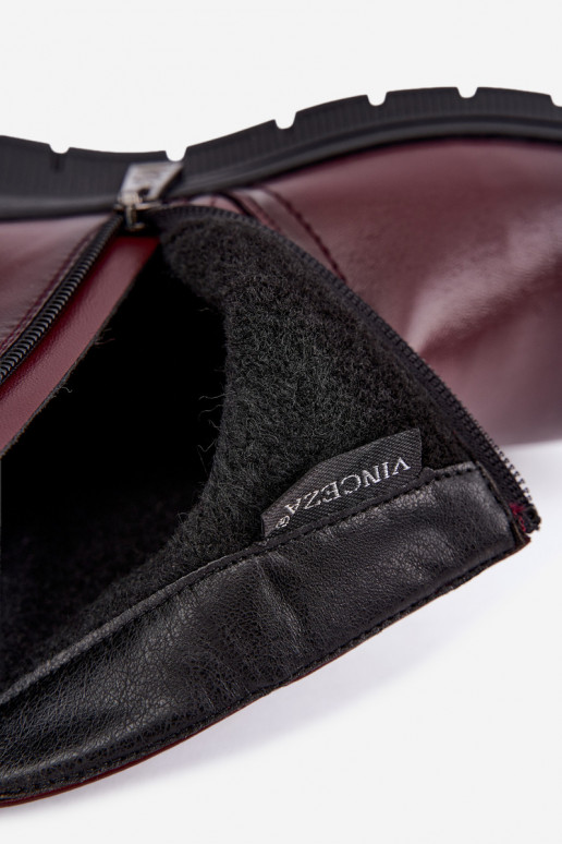 Kožené zateplené členkové topánky s platformou Vinceza 133116 v bordovej farbe