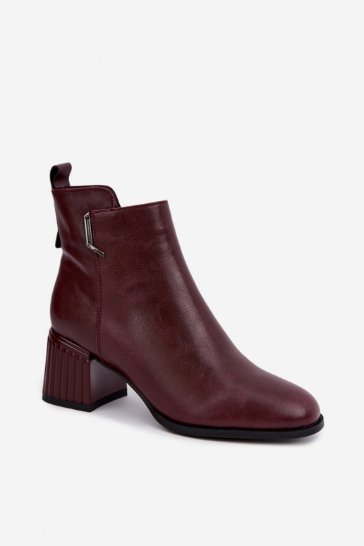 Kožené členkové topánky s podpätkami zateplené D&A CR62-3442 v bordovej farbe