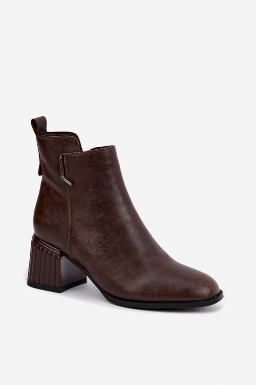 Kožené členkové topánky s podpätkami zateplené D&A CR62-3442 v čokoládovej farbe