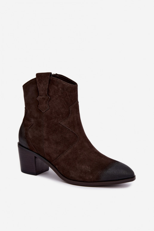Kožené semišové zateplené topánky v cowboyskom štýle D&A CR62-3395 v tmavohnedej farbe