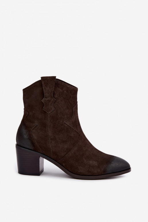 Kožené semišové zateplené topánky v cowboyskom štýle D&A CR62-3395 v tmavohnedej farbe