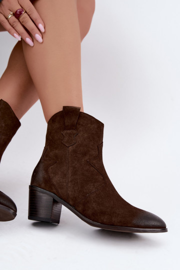 Kožené semišové zateplené topánky v cowboyskom štýle D&A CR62-3395 v čokoládovej farbe
