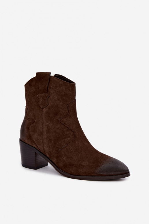 Kožené semišové zateplené topánky v cowboyskom štýle D&A CR62-3395 v čokoládovej farbe