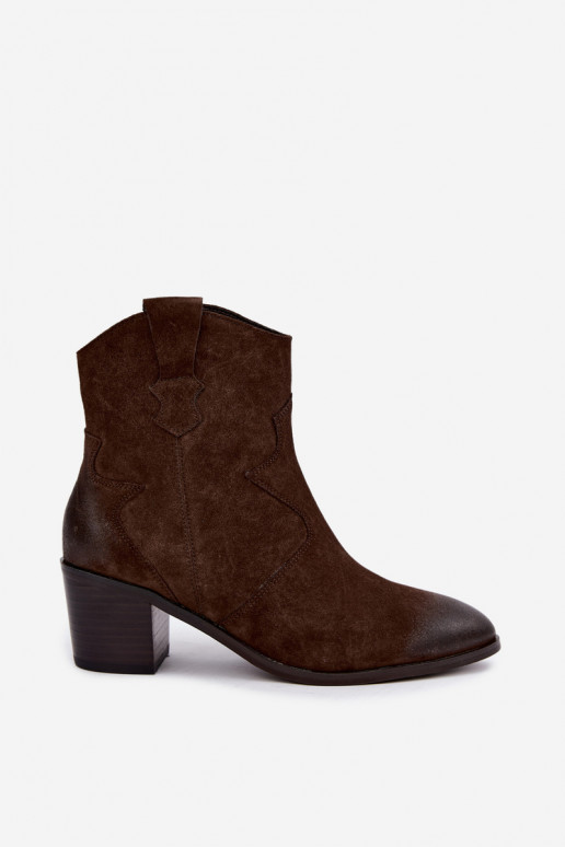 Kožené semišové zateplené topánky v cowboyskom štýle D&A CR62-3395 v čokoládovej farbe
