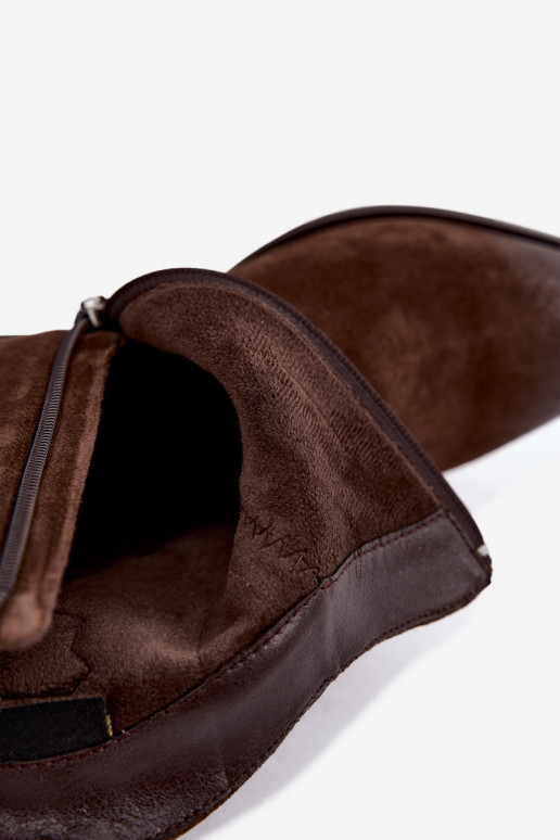 Kožené semišové zateplené topánky v cowboyskom štýle D&A CR62-3395 v čokoládovej farbe