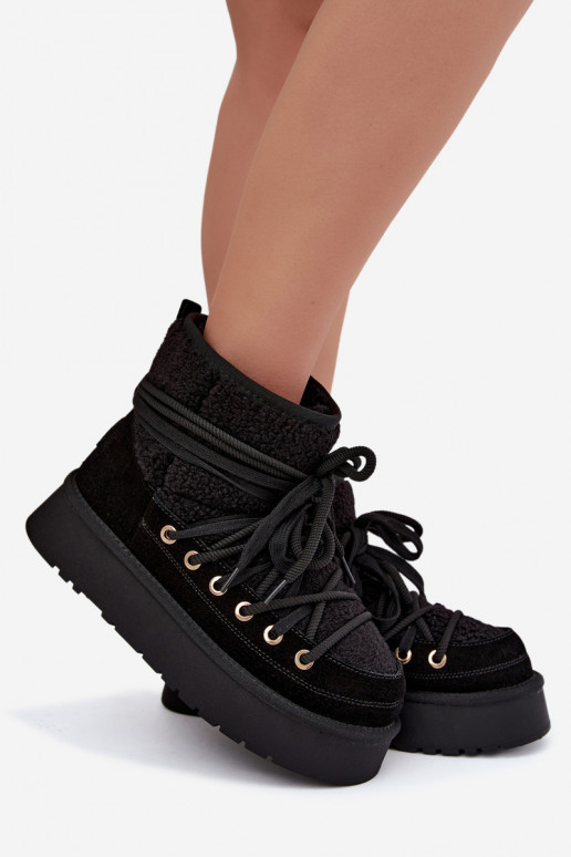 Snehodné čižmy z umelej semišovej s kožušinou D&A GR62-6021 čierne