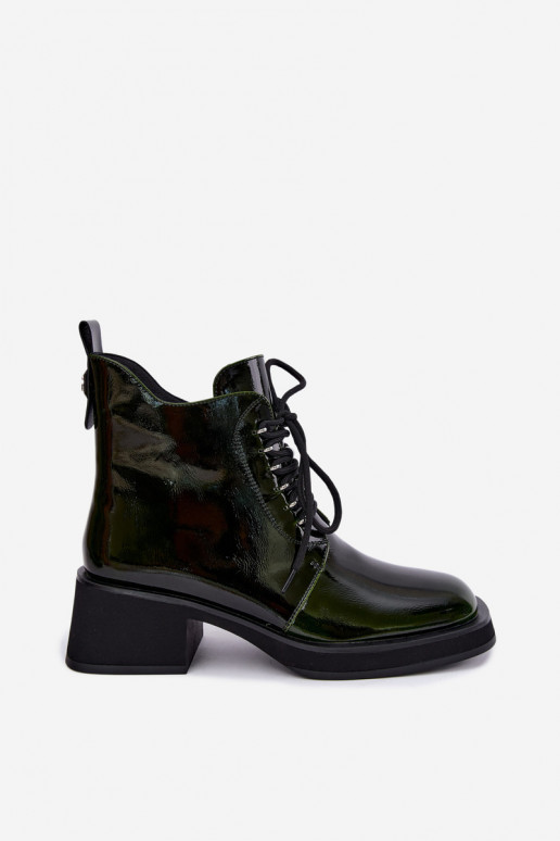 Otepľované členkové čižmy z umelej kože s lakovým efektom Klocke GOE UU2N4129 khaki