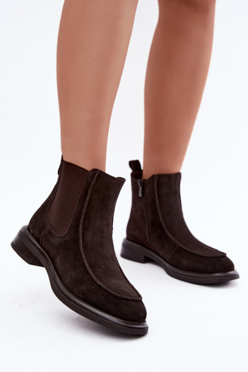 Otepľované dámske členkové čižmy z umelej semišovej Sergio Leone BT-31 čokoládové 2