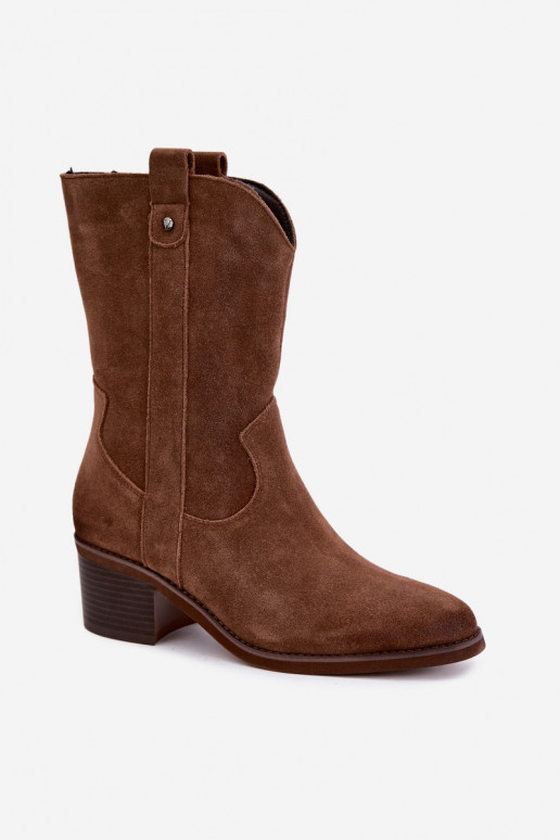 zateplené cowboyské čižmy s podpätkami Vinceza 133106 v hnedej farbe