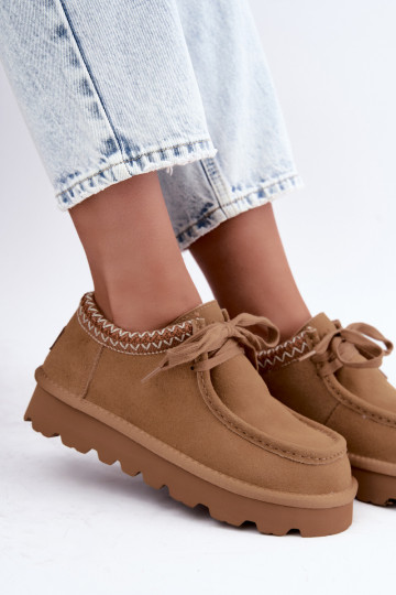 Dlhé zamszové snehové čižmy s vyšívanými prvkami D7868-29 hnedé