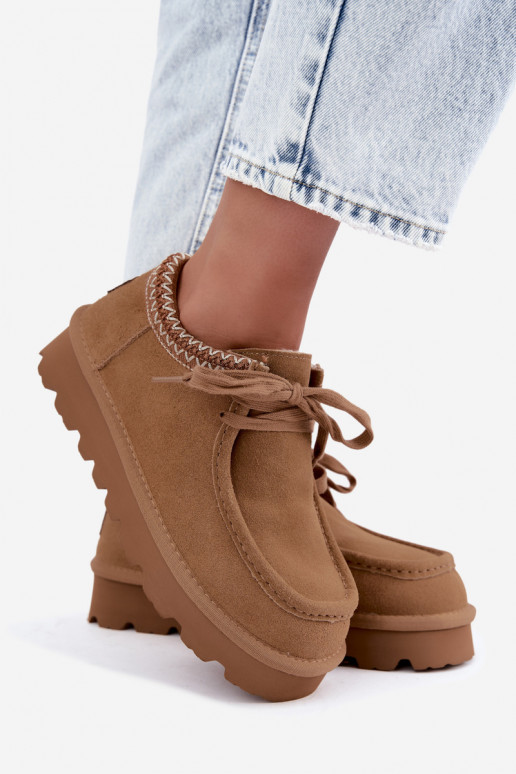 Dlhé zamszové snehové čižmy s vyšívanými prvkami D7868-29 hnedé