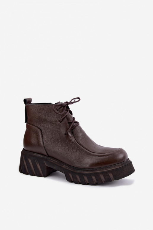 Zateplené kožené poltopánky s elegantnými detailmi Zazoo 60594 čokoládové