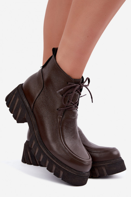 Zateplené kožené poltopánky s elegantnými detailmi Zazoo 60594 čokoládové