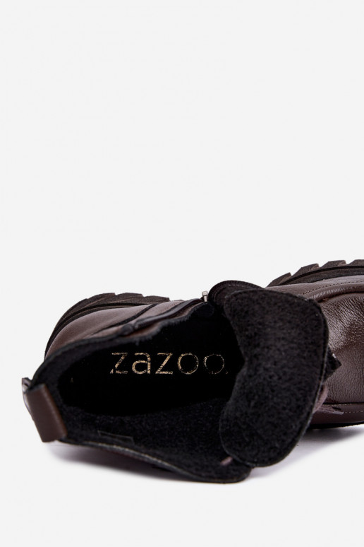 Zateplené kožené poltopánky s elegantnými detailmi Zazoo 60594 čokoládové
