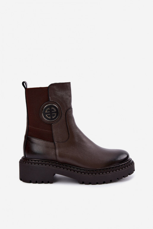 Zateplené kožené poltopánky s elegantnými detailmi Zazoo 60578 čokoládové