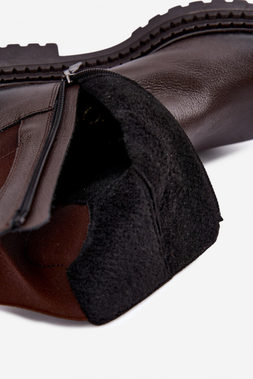 Zateplené kožené poltopánky s elegantnými detailmi Zazoo 60578 čokoládové