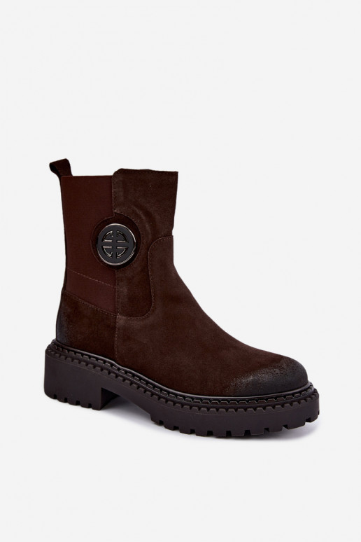 Zateplené zamszové poltopánky s elegantnými detailmi Zazoo 60578 čokoládové