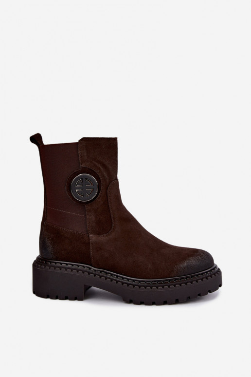 Zateplené zamszové poltopánky s elegantnými detailmi Zazoo 60578 čokoládové