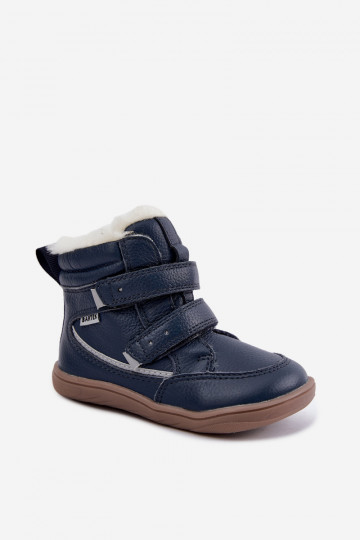 Kožené detské snehové topánky Barefoot Bartek 8401456 tmavomodrej farby