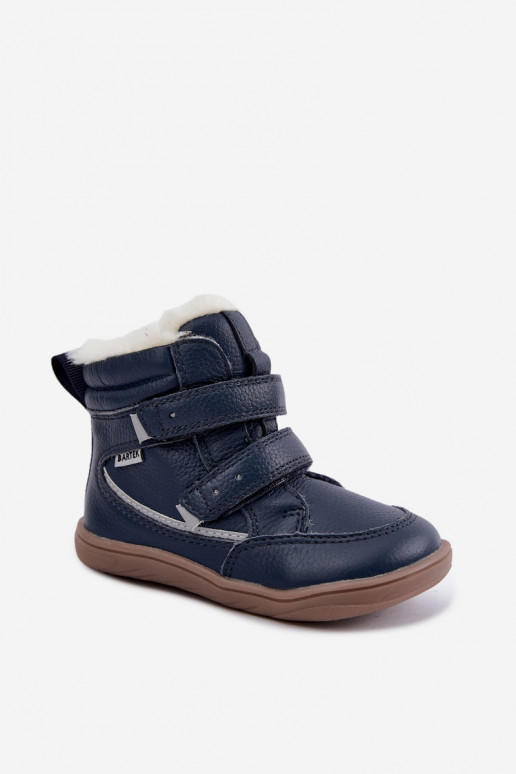 Kožené detské snehové topánky Barefoot Bartek 8401456 tmavomodrej farby