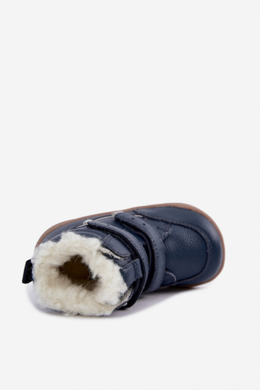 Kožené detské snehové topánky Barefoot Bartek 8401456 tmavomodrej farby