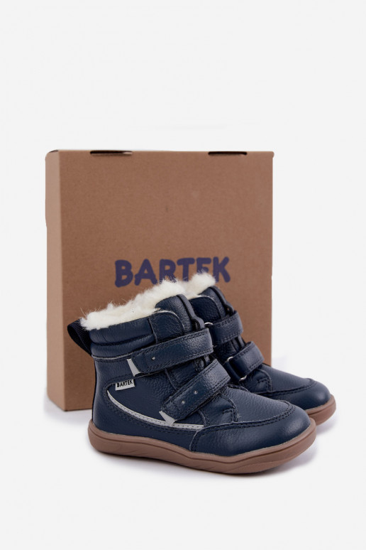 Kožené detské snehové topánky Barefoot Bartek 8401456 tmavomodrej farby