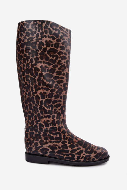 Dámske vysoké gumové čižmy so širokým podpätkom a leopardím vzorom v čiernej farbe Melianne