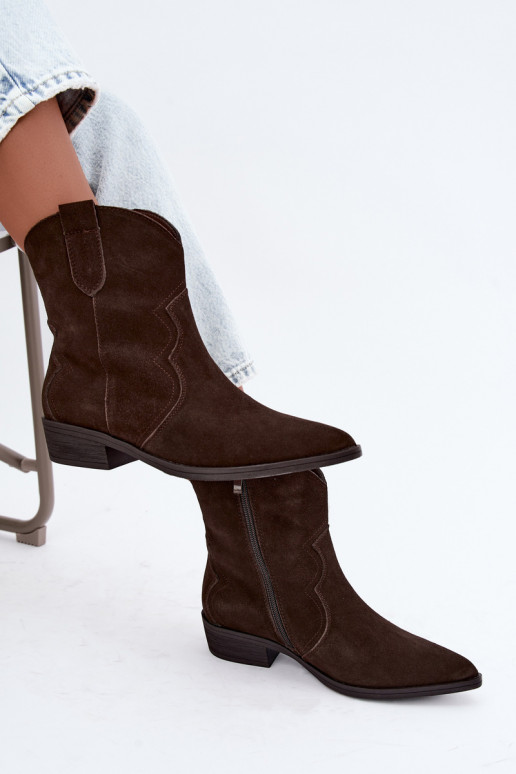 Čokoládové zamszové cowboyské nízké topánky Delsa