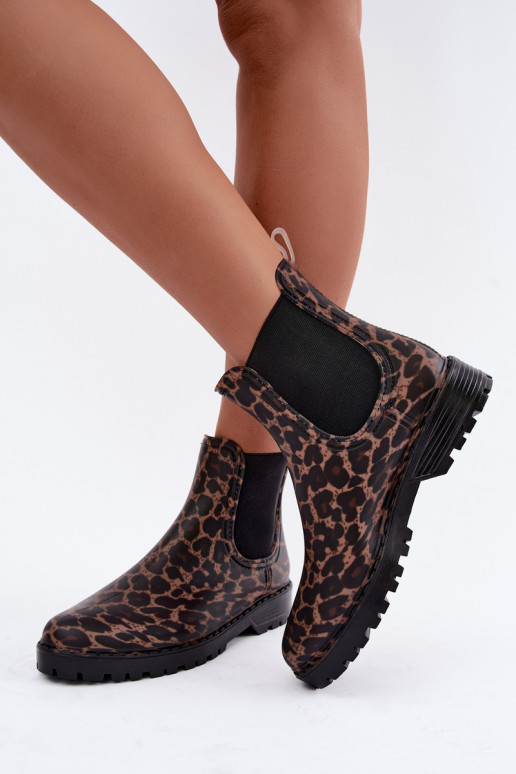 Gumené čižmy pre ženy s elastickými vložkami a leopardím vzorom Ciariel