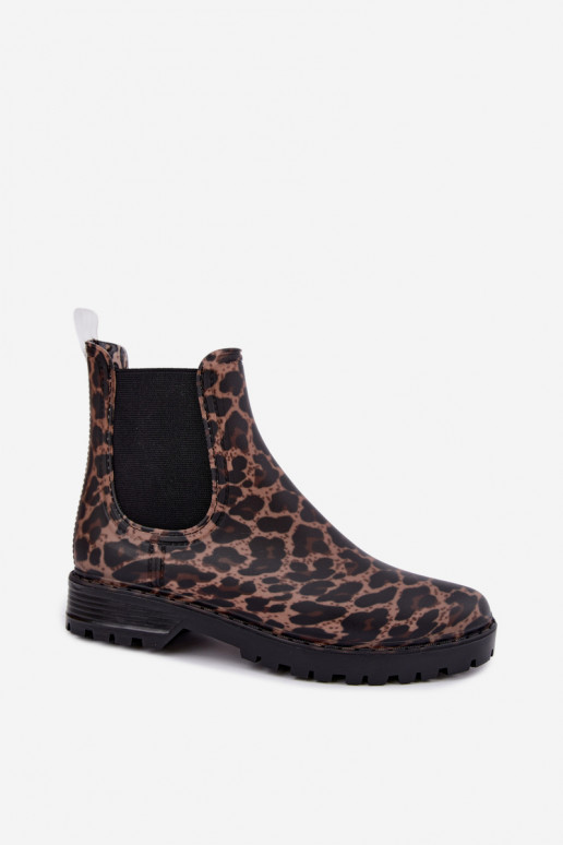 Gumené čižmy pre ženy s elastickými vložkami a leopardím vzorom Ciariel