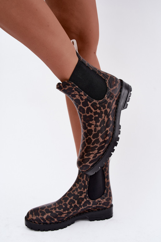 Gumené čižmy pre ženy s elastickými vložkami a leopardím vzorom Ciariel