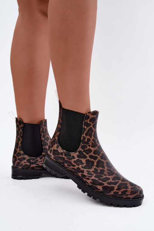 Gumené čižmy pre ženy s elastickými vložkami a leopardím vzorom Ciariel