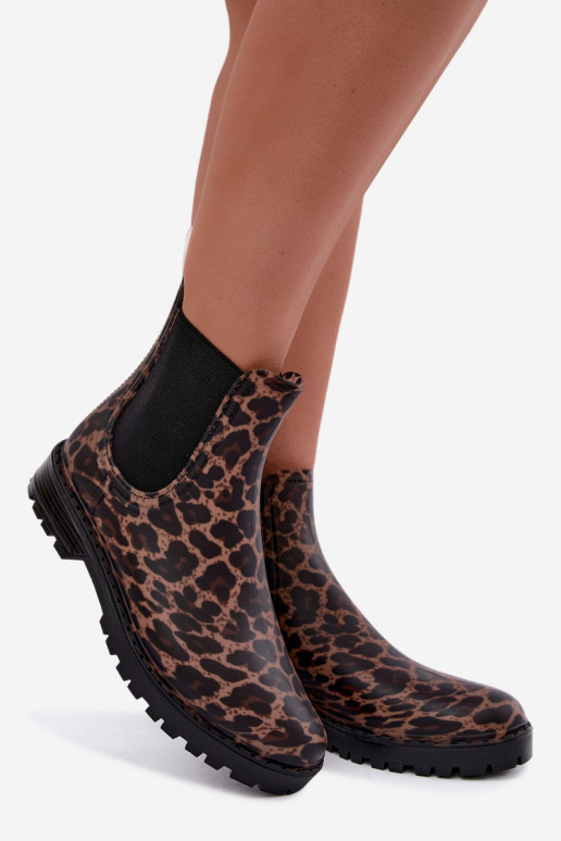 Gumené čižmy pre ženy s elastickými vložkami a leopardím vzorom Ciariel
