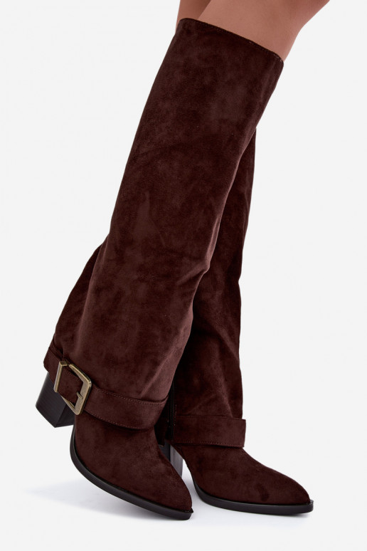 vysoké čižmy s podpätkami a prackami v hnedej farbe Mirea