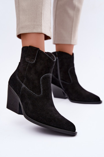 zateplené zamšové kovbojské čižmy na podpätku v čiernej farbe Tirabelle