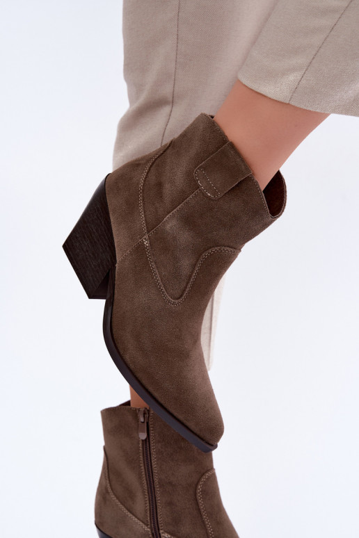 Khaki semišové cowboyské čižmy na podpätku Tirabelle