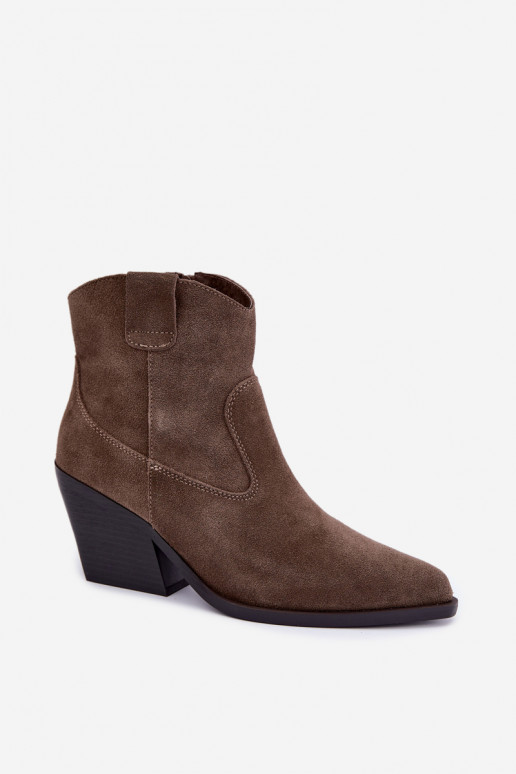 Khaki semišové cowboyské čižmy na podpätku Tirabelle