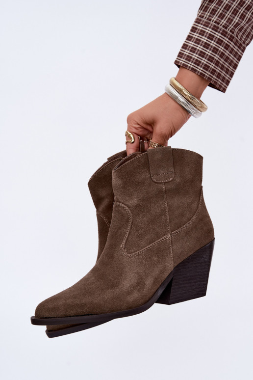 Khaki semišové cowboyské čižmy na podpätku Tirabelle