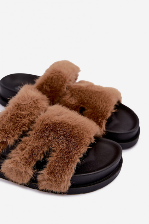 šľapky s kožušinou v hnedej farbe Talisette