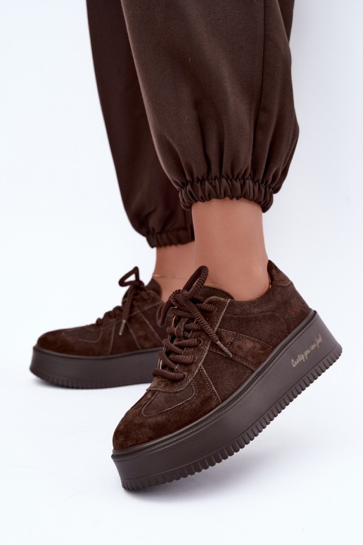 tenisky na platforme z umelého semišu Lee Cooper LCJ-26-01-4644 v čokoládovej farbe