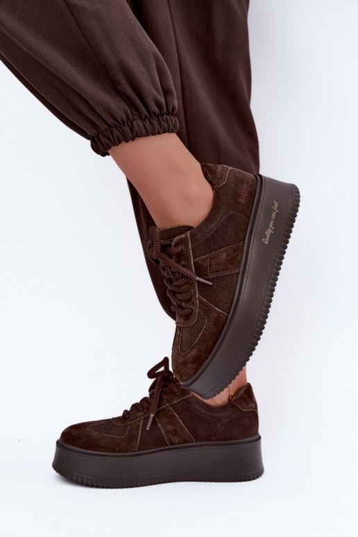 tenisky na platforme z umelého semišu Lee Cooper LCJ-26-01-4644 v čokoládovej farbe