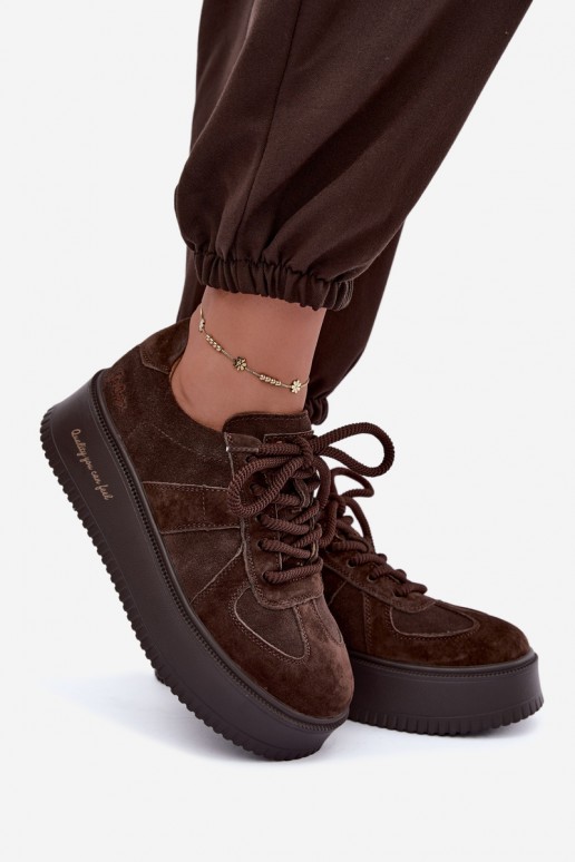 tenisky na platforme z umelého semišu Lee Cooper LCJ-26-01-4644 v čokoládovej farbe